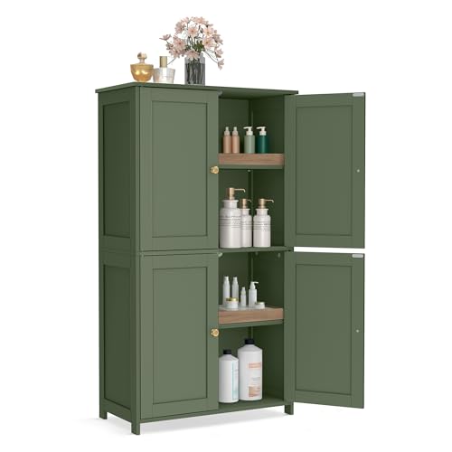 VASAGLE Floor Storage Cabinet, Shaker Cabinet with 2 Adjustable Shelves, 4 Doors, Tall Freestanding Organizer Unit, for Kitchen Bathroom Living Room, Forest Green UBBC553CH01S - color: Forest Green, style: 4 Doors（42.7"）