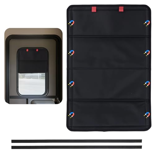 RV Door Window Shade Cover, Magnetic Blackout Window Cover with UV Protection and Privacy Features for Camper, Foldable Blackout Curtains for Inside Travel Trailer, RV Accessories - color: Black+Magnetic