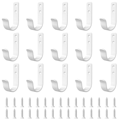15-Pack White Metal Wall Hooks, Heavy Duty Screw-in Coat Hooks Wall Mounted for Hanging Towel, Clothing, Robe, Single Hooks for Bathroom, Entryway, Garage Organization - color: 15PCS Wide White hook