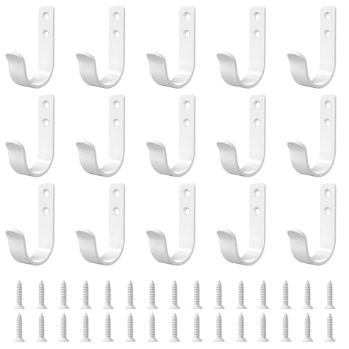 15-Pack White Metal Wall Hooks, Heavy Duty Screw-in Coat Hooks Wall Mounted for Hanging Towel, Clothing, Robe, Single Hooks for Bathroom, Entryway, Garage Organization - color: 15PCS Wide White hook