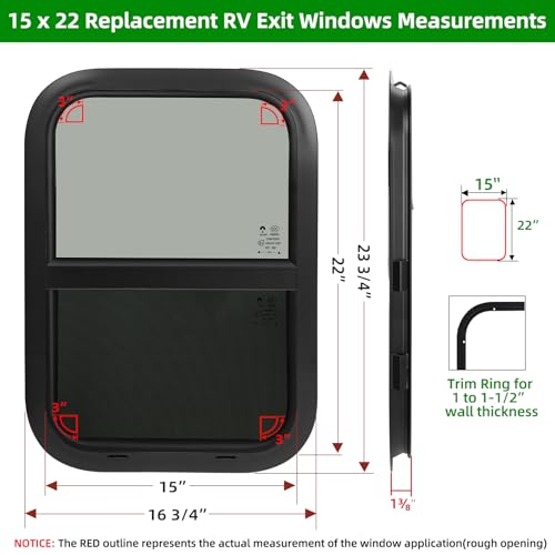 NOVINO RV Windows for Cargo Trailer, 15" W x 22" H RV Camper Cargo Trailer Windows Replacement, Vertical Sliding,Fit 15/16" or 1-3/8" Thick Wall,Allow Error 1/16”,DOT Approved - size: 15"W x 22"H