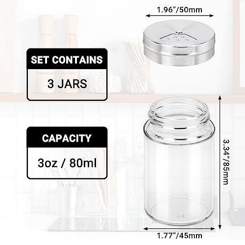 Segarty Spice Jars, 3 Pack 3 oz Spice Bottles with Shaker Lids, Glass Empty Seasoning Containers with Adjustable Pour Holes for Kitchen Spice Storage Stainless Steel Flow Top Salt and Pepper Shakers - size: 3oz / 80ml