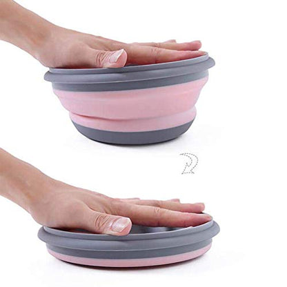 3 PCs Food Grade Silicone Collapsible Bowl Lunch Box - Expandable Food Storage Containers Set -Silicone Salad Bowl with Lid Portable (Pink) - color: Pink