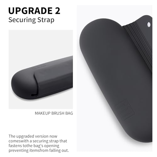 AGIKET 2 IN 1 Silicone Makeup Brush Holder with Beauty Make Up Sponge Holder Case：Soft Portable Cosmetic Face Brushes Holder with Upgrade Anti-Fall Out Magnetic Closure - Grey - color: Grey, style: Brush Holder & Case