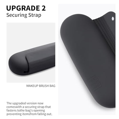 AGIKET 2 IN 1 Silicone Makeup Brush Holder with Beauty Make Up Sponge Holder Case：Soft Portable Cosmetic Face Brushes Holder with Upgrade Anti-Fall Out Magnetic Closure - Grey - color: Grey, style: Brush Holder & Case