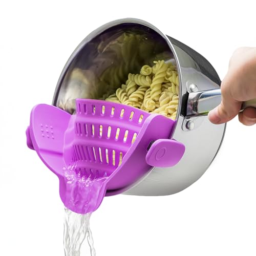 Kitchen Gizmo Snap N Strain Pot and Pasta Strainer - Strainers and Colanders - Adjustable Silicone Clip On Strainer for Pots, Pans, and Bowls - Kitchen Colander - Purple - color: Purple