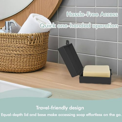Soap Container, Shower Square Bar Holder Fit Handmade Soap, Travel Soap Case (Black) - color: Black