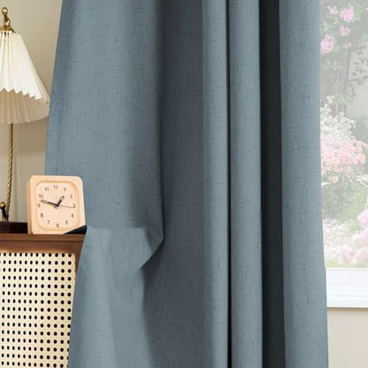 H.VERSAILTEX Linen Look 100% Blackout Curtains 45 Inches Long for Bedroom Rod Pocket 42 Inches Wide Linen Textured Thick Window Curtain Drapes with White Backing, Stone Blue, 2 Panels - color: Stone Blue, size: 42"W x 45"L (Pack of 2)