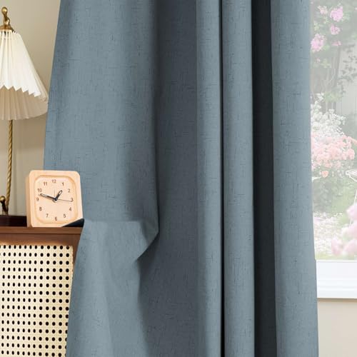 H.VERSAILTEX Linen Look 100% Blackout Curtains 63 Inches Long for Bedroom Rod Pocket 42 Inches Wide Linen Textured Thick Window Curtain Drapes with White Backing, Stone Blue, 2 Panels - color: Stone Blue, size: 42"W x 63"L (Pack of 2)