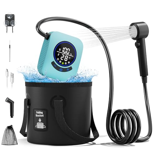 8000mAh Portable Camping Shower, Upgrade Rechargeable Electric Shower Pump with 5 Gallon Bucket, Intelligent LED Display,Portable Shower for Outdoor - color: Blue