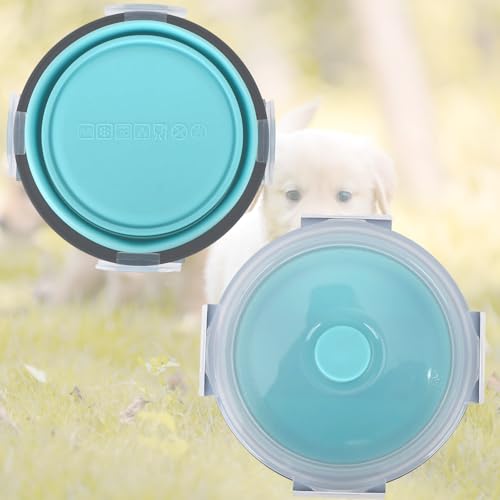 2pcs Collapsible Dog Bowls, Silicone Food & Water Travel Bowl with Lid Portable Expandable Pet Feeding & Drinking Cup/Saucer for Walking, Kennels, and Camping 350ml (Green, Blue) - color: Green, Blue