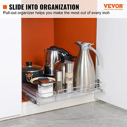 VEVOR 15.5" Wx21 Dx3.5 H Pull Out Cabinet Organizer, Heavy Duty Slide Out Pantry Shelves, Chrome-Plated Steel Roll Out Drawers, Storage for Home Under Sink, 17" Wx22 Dx7 H Install Size for Cabinet - size: 15.5"Wx21"D