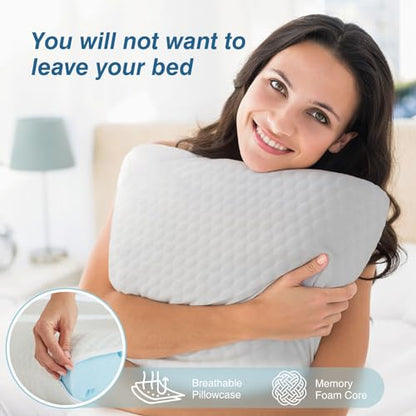 DUMOS Memory Foam Pillows for Sleeping 2 Pack, Bed Pillows for Adults with Washable Cover and Breathable Mesh, Gel Cooling Pillow for Back and Side Sleeper Support, White - size: 2 Pack