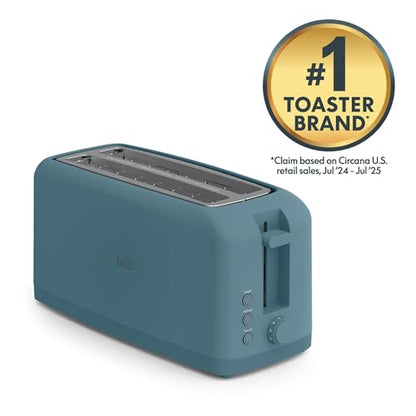 bella 4 Slice Slim Toaster, Fits-anywhere Kitchenware, 6 Setting Shade Control with Reheat & Cancel Buttons, Fits Sourdough, 10” Long Slot, Anti Jam & Auto Shutoff, 900 Watt, Surf - color: Surf, size: 4 Slice