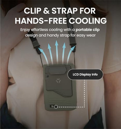 Claymore Clip Fan Khaki – Portable Rechargeable Neck Waist Wearable Fan with 5200mAh Battery, 5-Speed Quiet BLDC Motor, Hands-Free Neck Strap Design, USB-C Charging Camping, Hiking, Outdoor Use - style: Clip Fan (Khaki)