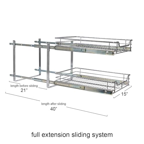 Household Essentials Chrome-Plated Steel Dual-Tier Slide-Out Organizer - size: 15" - Extended, style: Dual Slide
