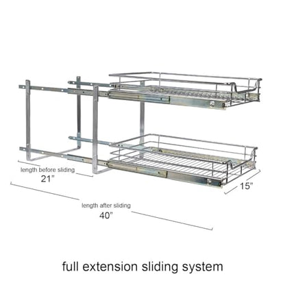 Household Essentials Chrome-Plated Steel Dual-Tier Slide-Out Organizer - size: 15" - Extended, style: Dual Slide