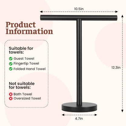 T-Shape Bath Hand Towel Holder Stand, Stainless Steel Free Standing Hand Towel Rack, for Bathroom Kitchen & Countertop, Matte Black, 2 Pack - color: Black-2 Pack