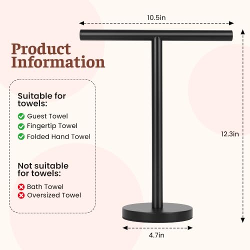 T-Shape Bath Hand Towel Holder Stand, Stainless Steel Free Standing Hand Towel Rack, for Bathroom Kitchen & Countertop, Matte Black - color: Black-1 Pack