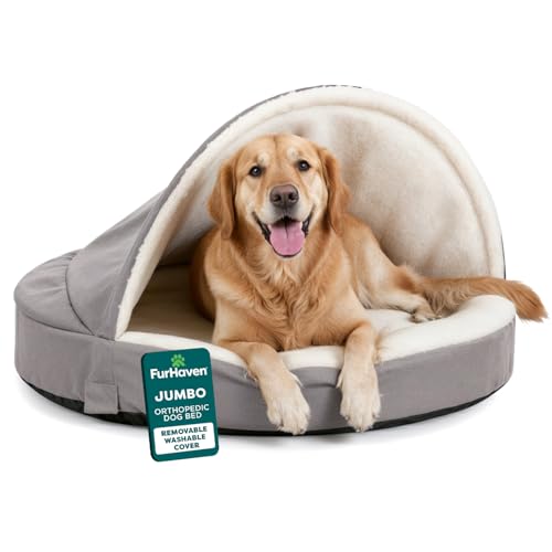 Furhaven 44" Round Orthopedic Dog Bed for Large Dogs w/ Removable Washable Cover, For Dogs Up to 80 lbs - Sherpa & Suede Snuggery - Gray, 44-inch - color: Gray, size: Jumbo