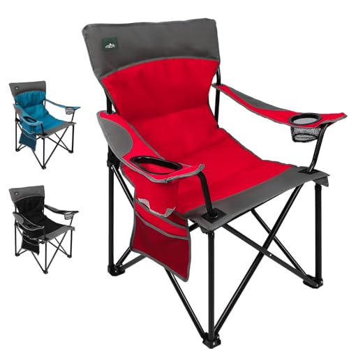Northroad Foldable Camping Chair Heavy-Duty Outdoor Folding Chair Support Up to 300lbs for Hiking, Picnics, Patio, Beach, Fishing (Red) - color: Red