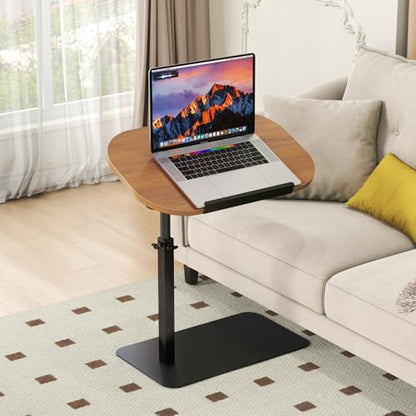 Solid Wood C Shaped Side Table for Sofa/Bed, Adjustable Height C Shaped End Table Metal Base, 360°Swivel/Flip Top Couch Tables That Slide Under, Small Spaces Laptop Stand Coffee Table (Wood) - color: Wood