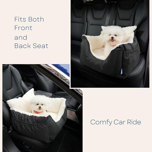 Milk and Soda Small Dog Car Seat Bed for Small Dogs Under 20 LBS with 2-Sided Pillow, Side Pockets, Clip on Leash, Machine Washable Cover, Pet Carseat Travel Carrier, Black, Small - color: Black
