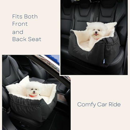 Milk and Soda Small Dog Car Seat Bed for Small Dogs Under 20 LBS with 2-Sided Pillow, Side Pockets, Clip on Leash, Machine Washable Cover, Pet Carseat Travel Carrier, Black, Small - color: Black
