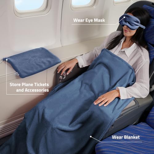 Travel Blanket, Airplane Blanket, Ultra-Soft, Warm & Lightweight, 65x40 in, Outdoor Blanket Essentials for Women, Men & Kids, Included Eye Mask, Luggage Sleeve & Backpack Clip Dusty Blue - color: Dusty Blue