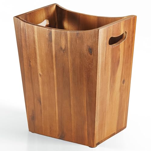 Tidita 2 Gallon Acacia Wooden Wastebasket, Non-Slip Trash Can, Open Top | Acacia Wood, Compact Size, Non-slip Pads, Integrated Side Handles, Open Top, Natural Acacia Color, Multiple Purpose Storage - color: Acacia, size: 2 Gallon