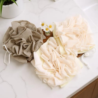 3 Pcs Soap Bar Loofah, 2 in 1 Bar Soap Loofah Pouch Can Hold Soap Effective Exfoliation for Bathing (Beige*2 + Khaki*1) - style: Beige + Khaki
