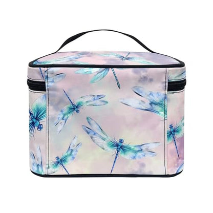 Portable Cosmetic Bags for Women Dragonfly Printed Travel Makeup Bag with Handle and Smooth Zipper Toiletry Pouch Plenty of Room - color: Dragonfly