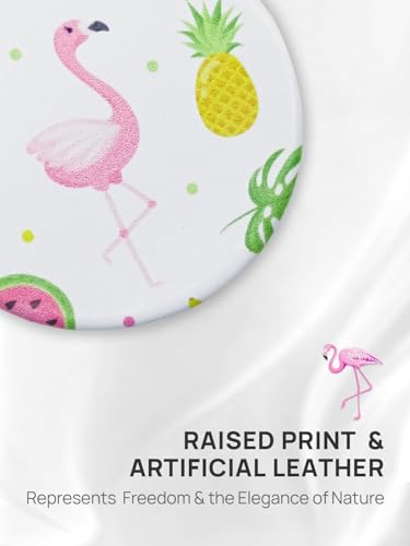 OMIRO 1X/10X Compact Magnifying Mirror, Unique Painting Pocket Mirror with Classical PU Leather (Round, Flamingo and Tropical Print) - color: Flamingo and Tropical Print