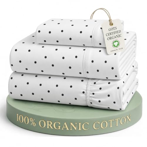 LANE LINEN Twin Sheets 100% Organic Cotton 3pc Percale Cooling - Polka Dot | Organic Cotton Percale Twin Sheet Set - Naturally Cooling & Lightweight, Cool All Summer, Cozy All Winter, Great For Gifting - color: Polka Dot-black, size: Twin