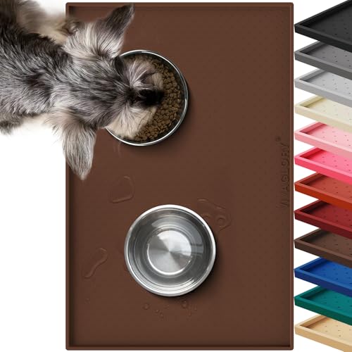 VIVAGLORY Pet Food Mat Grippymat Dog Bowl Mat, 24" L x 16" W, Chocolate | Placemat with Raised Edge for Indoor, Waterproof Silicone for Cat Kitty & Puppy - color: Chocolate, size: 24"L x 16"W