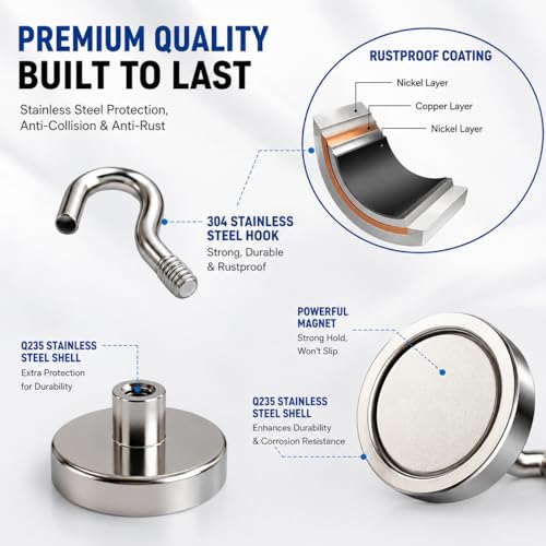 Magnetic Hooks for Cruise Cabins, Strong Neodymium Magnets | Strong Magnetic Hold | No Drill Installation | Cruise Cabin Essential | Includes Adhesive Metal Plates - size: 8 Pack with Metal Plates