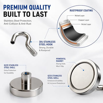 Magnetic Hooks for Cruise Cabins, Strong Neodymium Magnets | Strong Magnetic Hold | No Drill Installation | Cruise Cabin Essential | Includes Adhesive Metal Plates - size: 16 Pack with Metal Plates