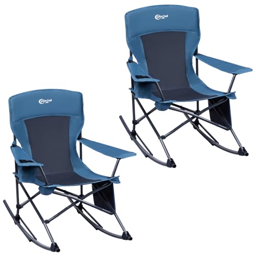 Portal Folding Camping Rocking Chair Portable Outdoor Rocker High Back Cup Holder Side Pocket Carry Bag Included, Support 300 lbs - color: 2 Pack-midnight Blue