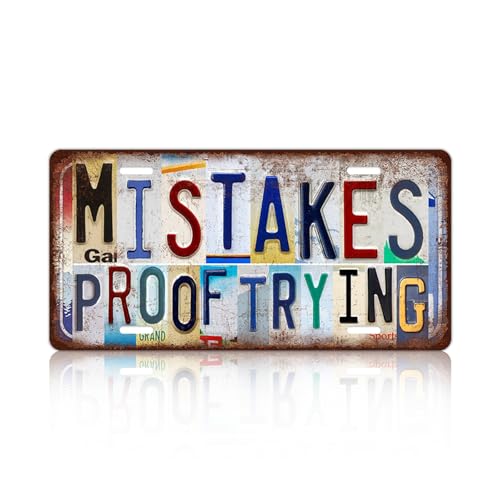 Vintage Wall Decor Mistakes Proof Trying License Plate | Metal Sign Tin Signs For Bedroom Home - color: plate-A-11