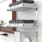 Bathroom Towel Rack with Shelf and Towel Bar, 2-Tier Expandable (16.9 to 28 Inches) SUS304 Stainless Steel, Wall Mounted or Adhesive, 4 Sliding Hooks Rust Resistant, Rounded Corners, Side Guards
