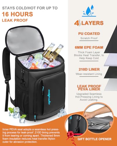 Capolo 36/45 Cans Cooler Backpack Insulated Waterproof for Women Men Lunch Backpack Coolers Leak Proof Soft Cooler Bags - color: Deep Black Leather, size: 36 Cans