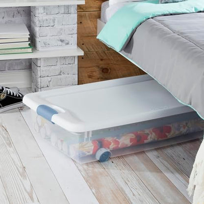 Sterilite 4-Pack 56 Quart Wheeled Latching Box, Underbed Clear Plastic Storage Organizer - Under Bed Rolling Container Bin with Lid and Wheels for Home or Dorm Bedrooms and Closets - size: 56 Quart, style: 4 Pack