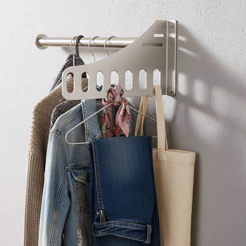 Blulu 2 Pcs Aluminum Wall Mount Clothing Hanger with 7 Hooks, Space-Saving Clothing Rack Including Pre-Drilling and Hardware Installation for Laundry Room Enclosed Trailers Garage Storage Organizer
