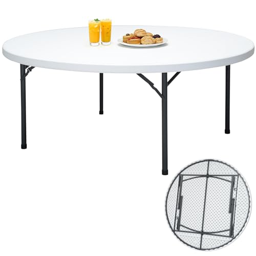 71" Folding Round Table, Plastic Dinner Table, Portable Folding Banquet Table for Living Room, Party or Outdoor Event, White - color: White, size: 71"