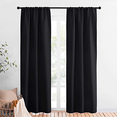 NICETOWN Black Out Curtain Panels for Kitchen - Energy Smart Decoration Thermal Insulating Blackout Drapes/Draperies for Small Window (2 Panels, 34 in x 84 in (W x L)) - color: Black, size: 34"W x 84"L (Pack of 2)
