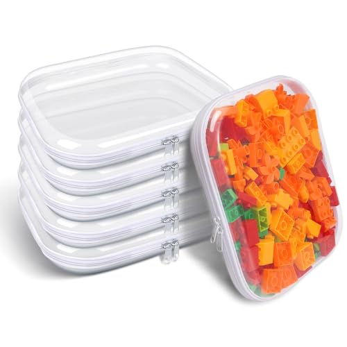 Clear Hard Plastic Zipper Case,Transparent Double Zippers Hard Pouch with 6pcs,Portable Travel Organizer Bin for Toy Storage - color: 6pcs-L