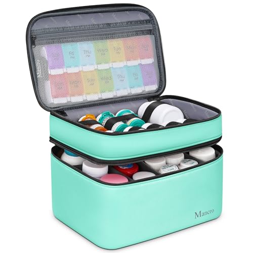 Mancro Dual Layers Medicine Organizer Bag, Pill Bottle Organizer Storage with Lockable Zipper, Medication Travel Bag for Pills, Vitamins, Medical Supplies for Home Storage, Travel, Green - color: Green, size: Standard