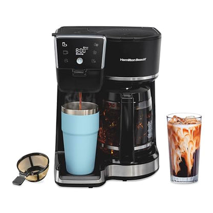 Hamilton Beach 2-Way 12 Cup Programmable Drip Hot and Iced Coffee Maker & Single Serve Coffee Machine, AquaFlow Showerhead, Glass Carafe, Auto Pause and Pour, Black (47500J) - color: Black