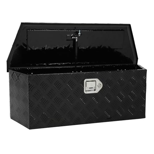 35 Inch Heavy Duty Aluminum Stripes Plated Tool Box Pick Up Truck Bed RV Trailer Toolbox Storage Organizer, Waterproof Underbody Tool Box Storage with Lock and Key (35"x12" x12") - color: Black, size: 35"x12"x12"