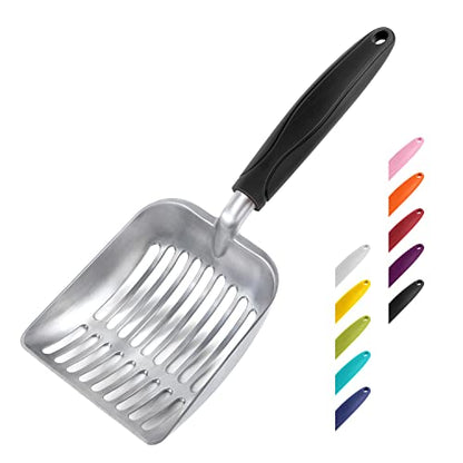 WePet Cat Litter Scoop, Aluminum Alloy Sifter, Kitty Metal Scooper, Deep Shovel, Long Handle, Poop Sifting, Kitten Pooper Lifter, Durable, Heavy Duty, for Litter Box - color: FLAT Aluminum \ #06 Black Handle, size: Small